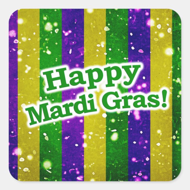 Happy Mardi Gras Poster Quadratischer Aufkleber (Vorderseite)