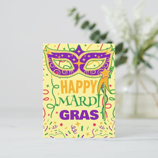 Happy Mardi Gras Postkarte (Stehend Vorderseite)