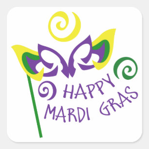 Happy Mardi Gras Quadratischer Aufkleber