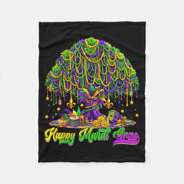 Happy Mardi Gras Tree Beads Mask Carnival New Orle Fleecedecke (Vorderseite)