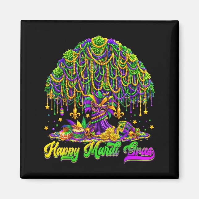 Happy Mardi Gras Tree Beads Mask Carnival New Orle Magnet (Vorne)