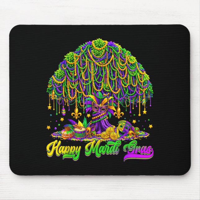 Happy Mardi Gras Tree Beads Mask Carnival New Orle Mousepad (Vorne)