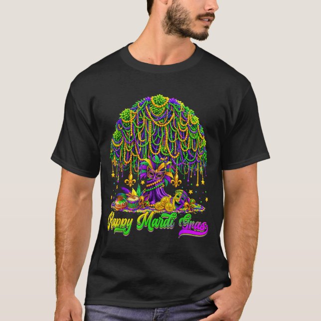 Happy Mardi Gras Tree Beads Mask Carnival New Orle T-Shirt (Vorderseite)