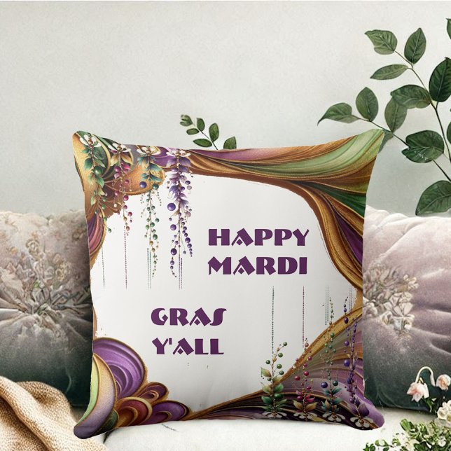 Happy Mardi Gras Y'All Lila Green Gold Colors Kissen (Happy Mardi Gras Y'All Purple Green Gold Colors Throw Pillow)