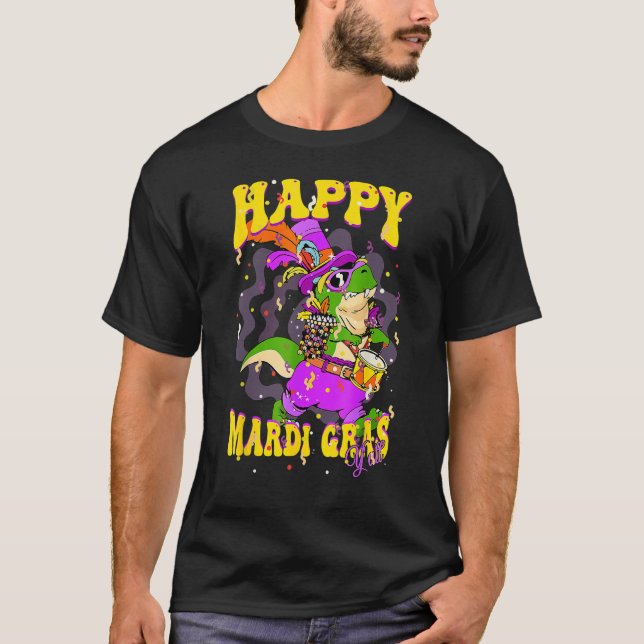 Happy Mardi Gras Yu2019all Drummer Alligator Party T-Shirt (Vorderseite)