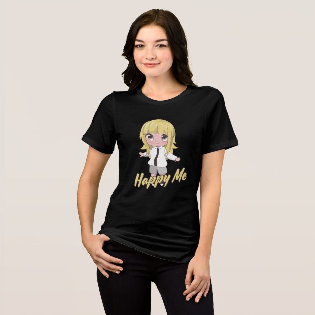 Happy Me Chibi-Anime Tri-Blend Shirt (Vorderseite voll)