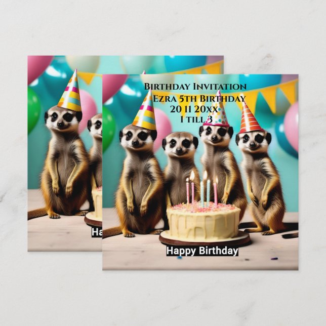 Happy Meerkat Geburtstag, Geburtstagsparty Einladu Einladung (Vorne/Hinten)
