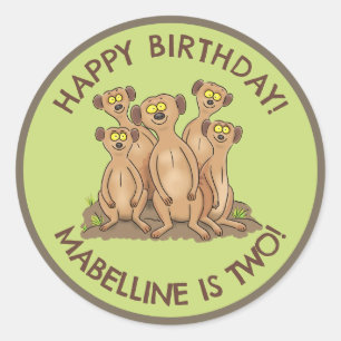 Happy meerkats personalisiert Geburtstag Cartoon Runder Aufkleber