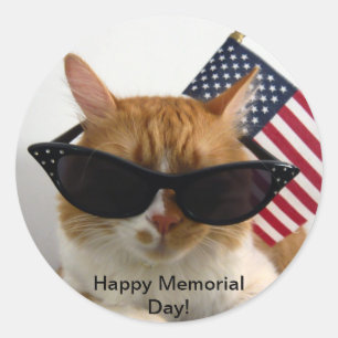 Happy Memorial Day Cool Cat mit Flag Sticker