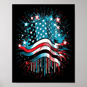 Happy Memorial Day Fireworks American Usa Flag Poster