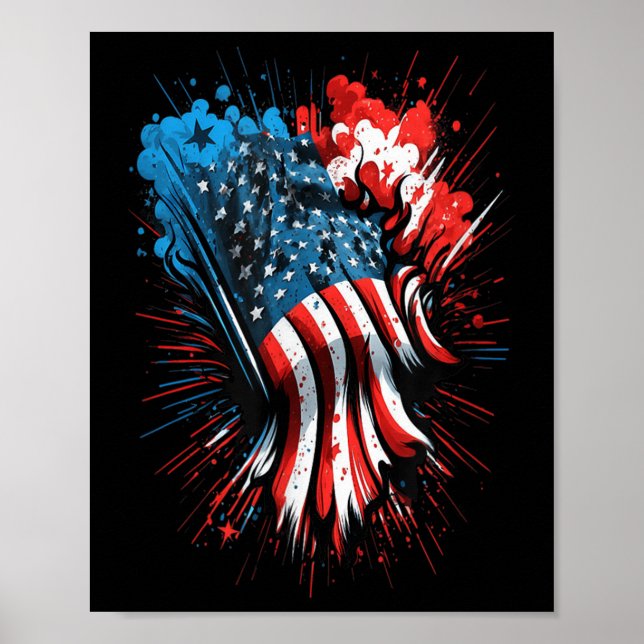 Happy Memorial Day Fireworks American Usa Flag Poster (Vorne)