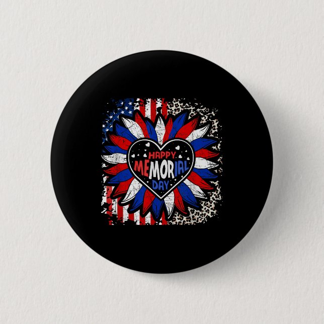 Happy Memorial Day Sun Blume Leopard USA Button (Vorderseite)