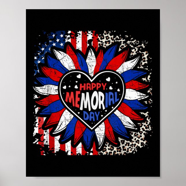 Happy Memorial Day Sun Blume Leopard USA Poster (Vorne)