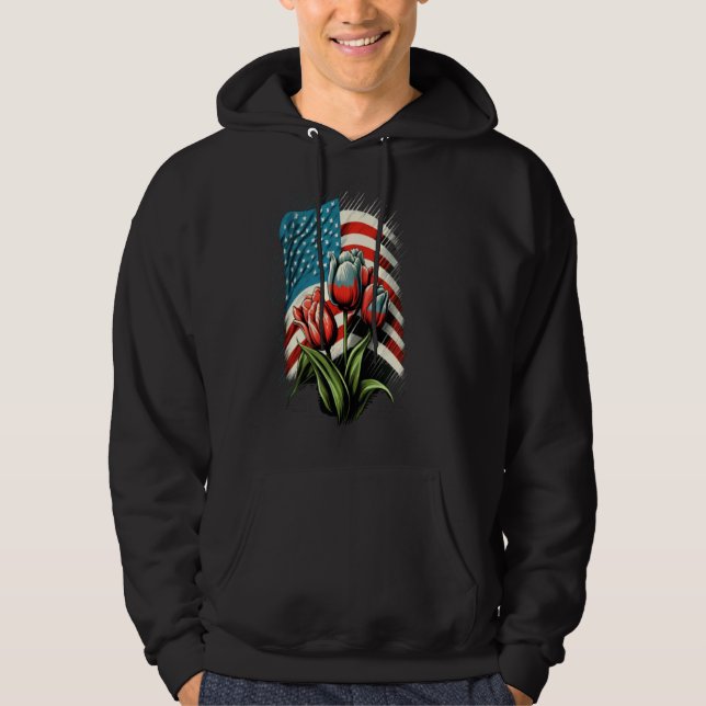 Happy Memorial Day Tulips Flower American Flag 4th Hoodie (Vorderseite)
