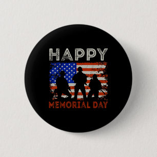 Happy Memorial Day Usa Flag American Patriotic Button