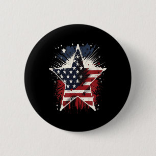 Happy Memorial Day Veteran American US Star Flag Button