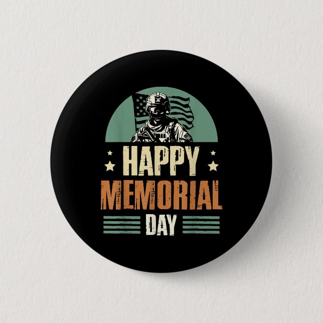 Happy Memorial Day Veteran Military Combat Button (Vorderseite)