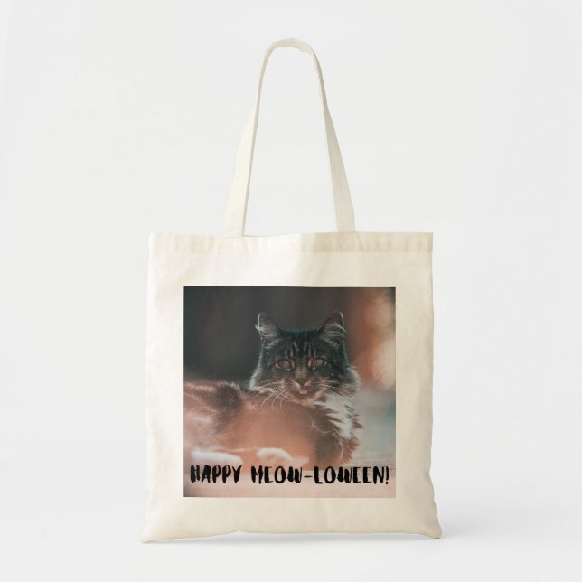 "Happy Meow" Cat Tote Bag - Spooky Niedlich Tragetasche (Vorne)