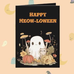 Happy Meow Loween Cat Ghost Foto Halloween-Karten Karte