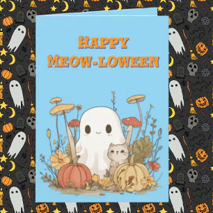 Happy Meow Loween Cat Ghost Foto Halloween-Karten Karte