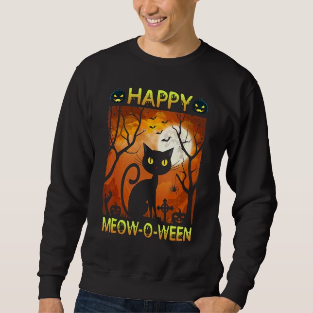 Happy Meow O N Halloween Kostüm Schwarze Katze Beä Sweatshirt (Vorderseite)