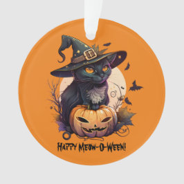"Happy Meow-O-Ween" Black Cat & Jack-o-Lantern Ornament