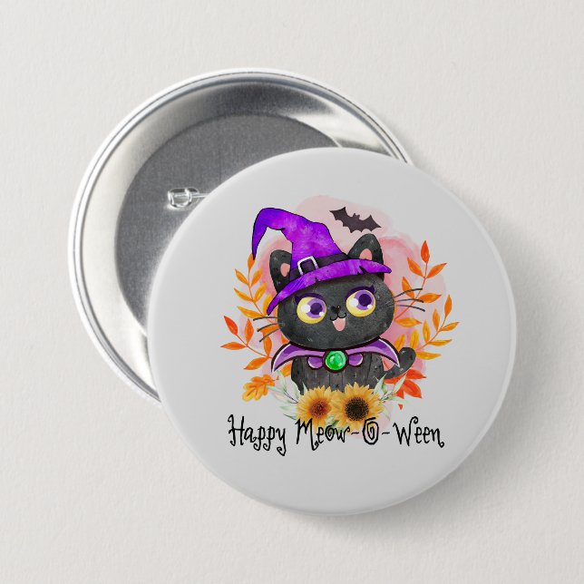 Happy Meow-o-ween - Black Hexenkatze Button (Vorne & Hinten)