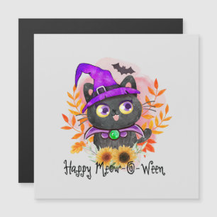 Happy Meow-o-ween - Black Hexenkatze Magnetkarte