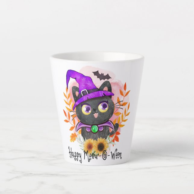 Happy Meow-o-ween - Black Hexenkatze Milchtasse (Vorderseite)