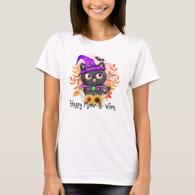 Happy Meow-o-ween - Black Hexenkatze T-Shirt (Vorderseite)