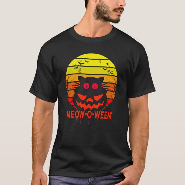 Happy Meow-O-Ween Halloween Cat Summer Retro T-Shirt (Vorderseite)