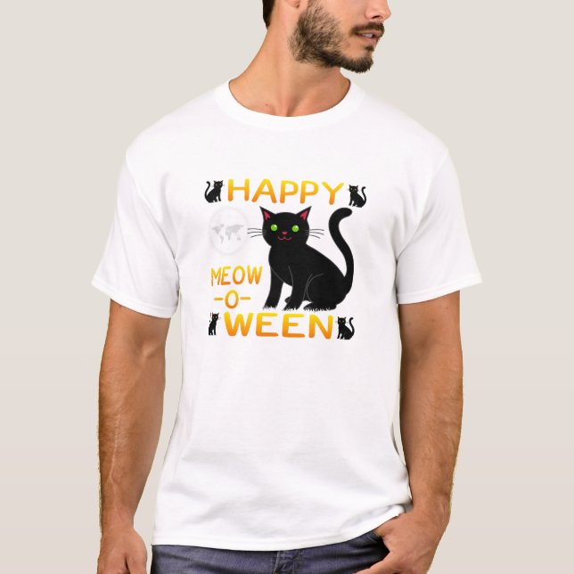 Happy Meow-O-Ween - Schwarze Katzen T-Shirt (Vorderseite)