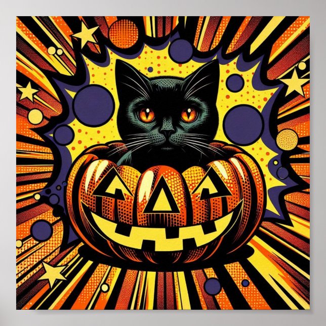 Happy Meow: Spooky Black Cat zu Halloween! Poster (Vorne)