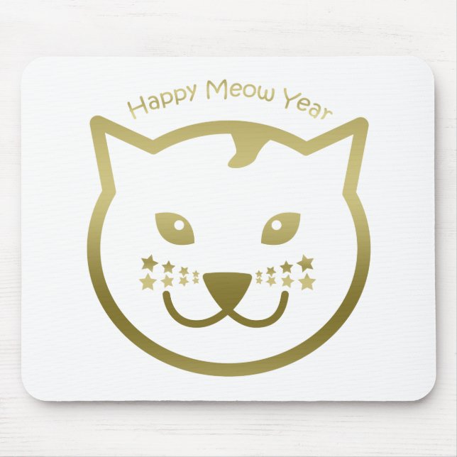 Happy Meow Year - Benutzerdefinierte Hintergrundfa Mousepad (Vorne)