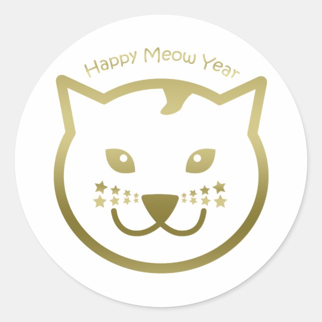 Happy Meow Year - Benutzerdefinierte Hintergrundfa Runder Aufkleber (Vorderseite)