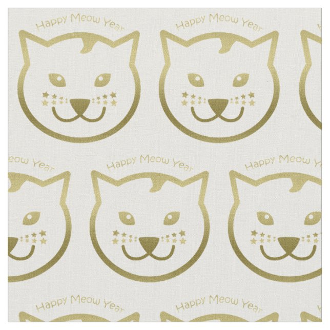 Happy Meow Year - Benutzerdefinierte Hintergrundfa Stoff (Nahaufnahme)