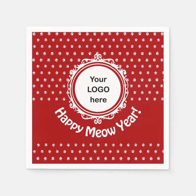 "Happy Meow Year" Cat Business Paper Napkin Serviette (Vorderseite)