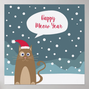 Happy Meow Year Ferien Kätzchen Tier in Schnee Poster