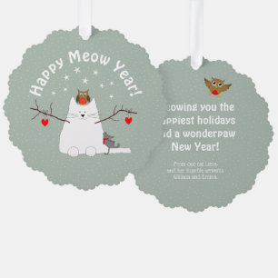 "Happy Meow Year!" Runde Ornament Karte
