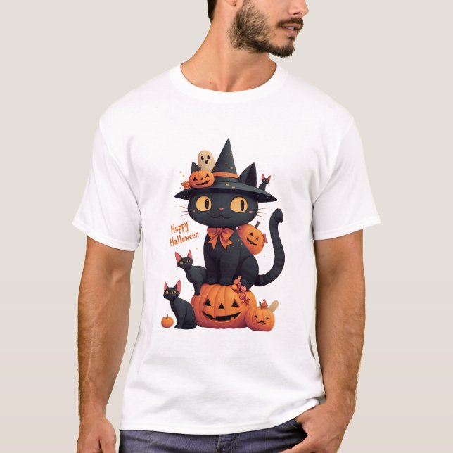 Happy Meoween Cats Cute Halloween  T-Shirt (Vorderseite)