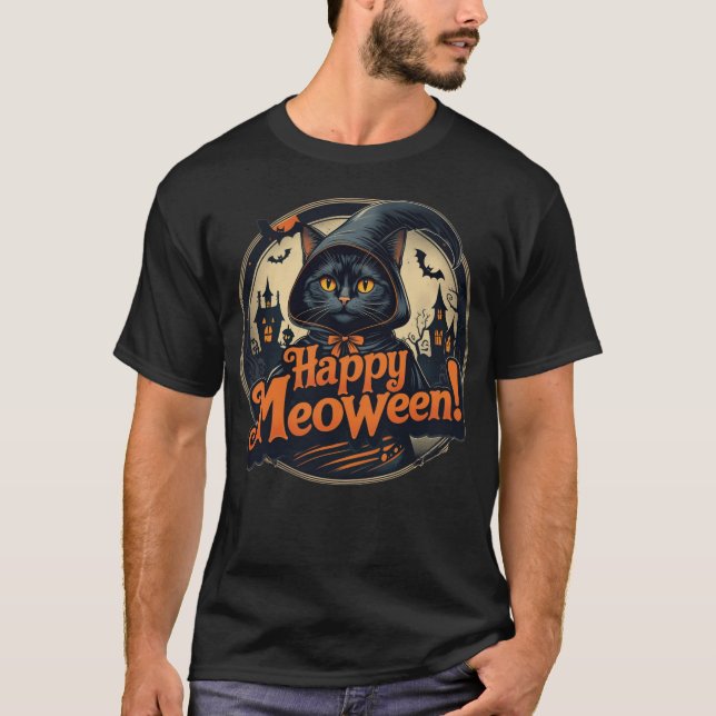 Happy Meoween Spooky Kitty Cat Halloween T - Shirt (Vorderseite)