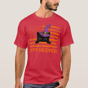 Happy Meoween Witch Cat Funny Halloween USA T-Shirt