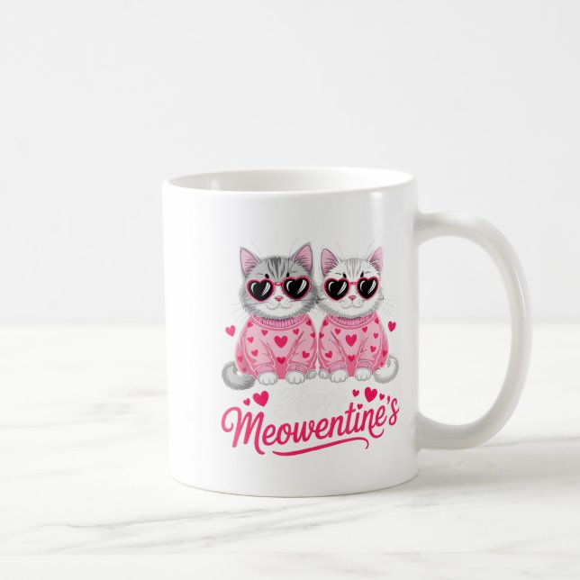 Happy Meowentine’s Cute Romantic Cats Couple Valen Kaffeetasse (Rechts)