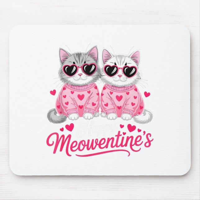 Happy Meowentine’s Cute Romantic Cats Couple Valen Mousepad (Vorne)