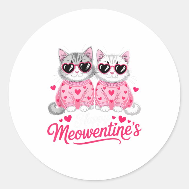 Happy Meowentine’s Cute Romantic Cats Couple Valen Runder Aufkleber (Vorderseite)