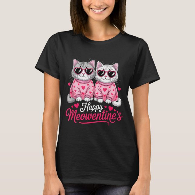 Happy Meowentine’s Cute Romantic Cats Couple Valen T-Shirt (Vorderseite)