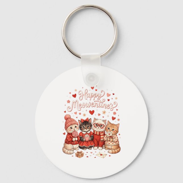 Happy Meowentines Cute Valentine Cat Lovers Girls  Schlüsselanhänger (Vorderseite)