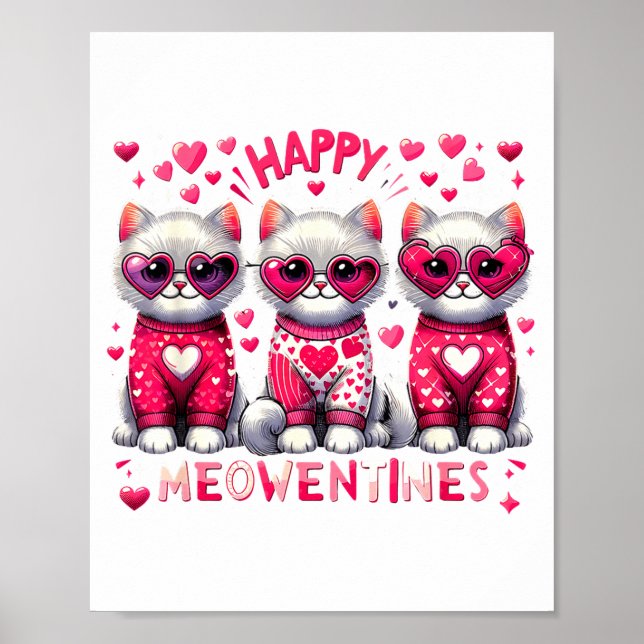 Happy Meowentines Cute Valentine Cats Love Cat Mem Poster (Vorne)