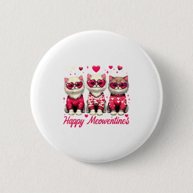 Happy Meowentines Cute Valentine Cats Love Funny C Button (Vorderseite)