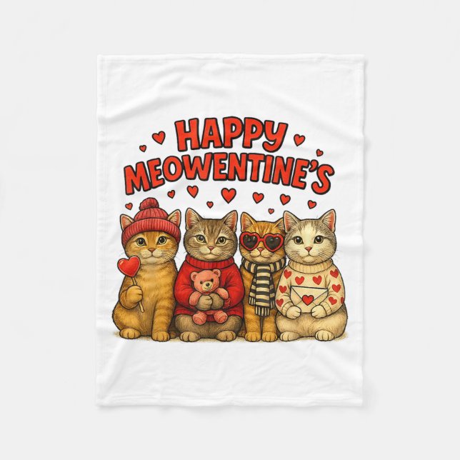 Happy Meowentines Cute Valentine Cats Love Women M Fleecedecke (Vorderseite)